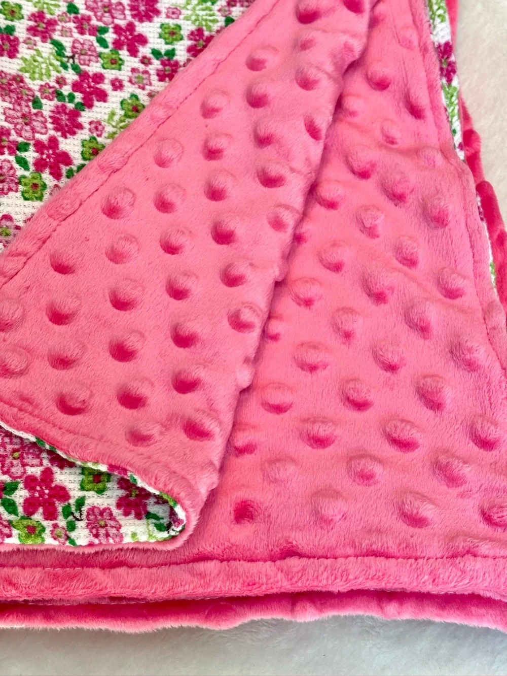 Plush Pink Floral Minky Throw or Baby Blanket - Soft Home Bedding